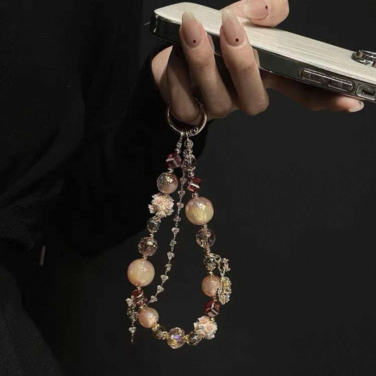 Popular crystal beaded phone chain, niche style keychain, bag chain, DIY hanging chain, handmade