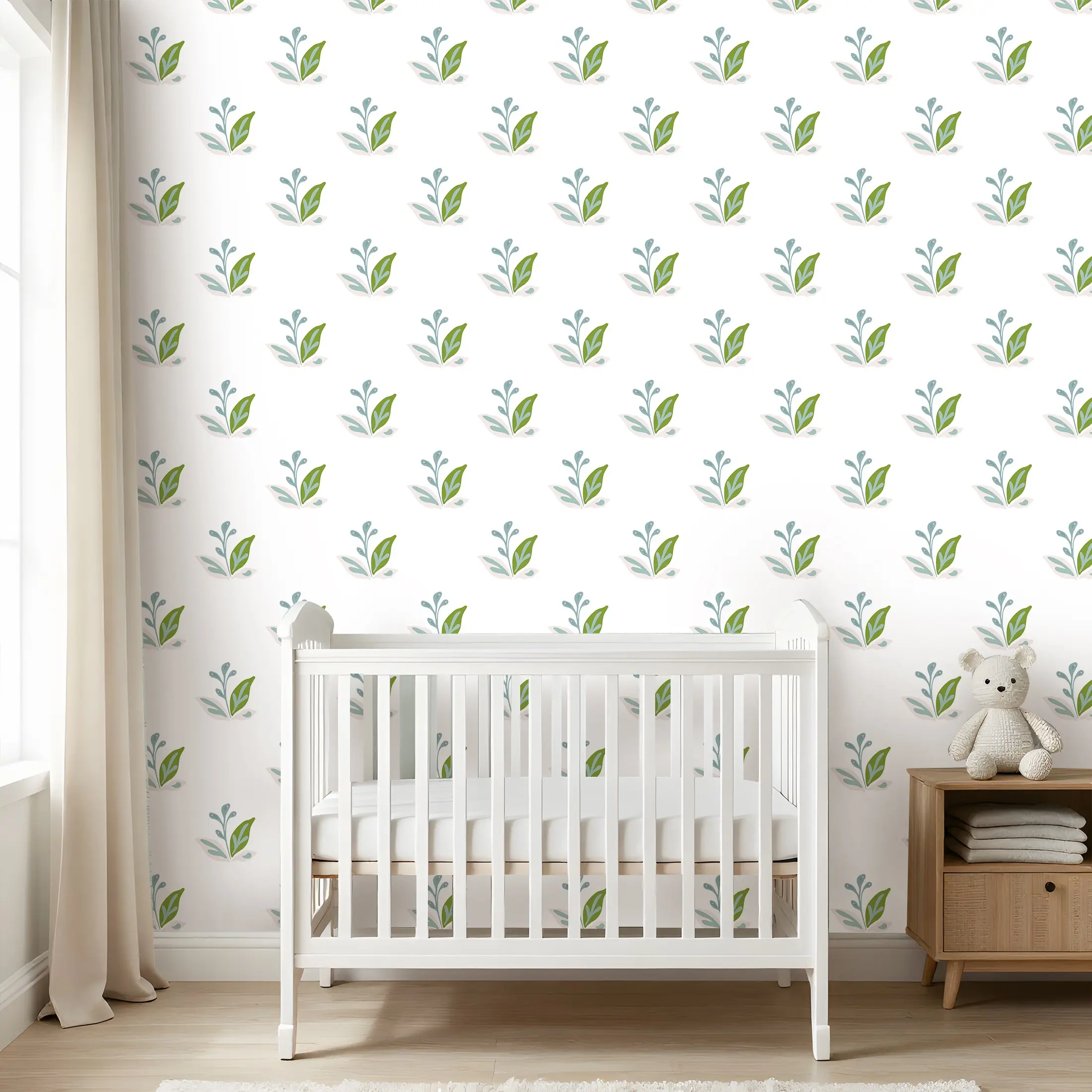 Botanical Green Leaf Self Adhesive Temporary Wallpaper Roll 44.5cm/17.5in, No Residue Removable Contact Paper, Easy Clean Waterproof Decor Wall Paper, Peelable Wall Decal for Closet Cupboard Wardrobe Desk Nursery Wall, Interior Walls Decoration