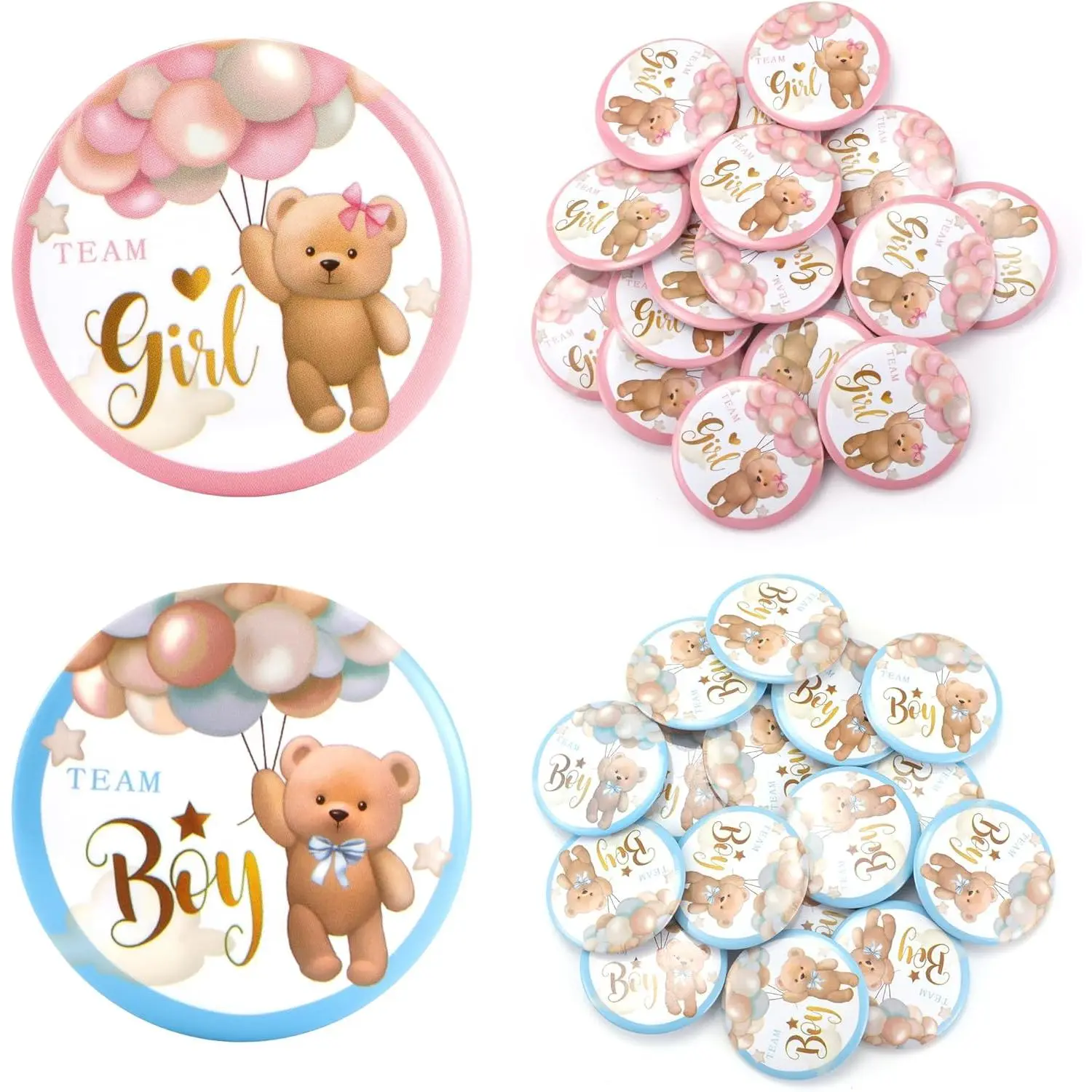 30 count  Pins, 1.5 Inch Team Boy or Girl Pins with Cute  Design,  for  Party Decorations &  Activities