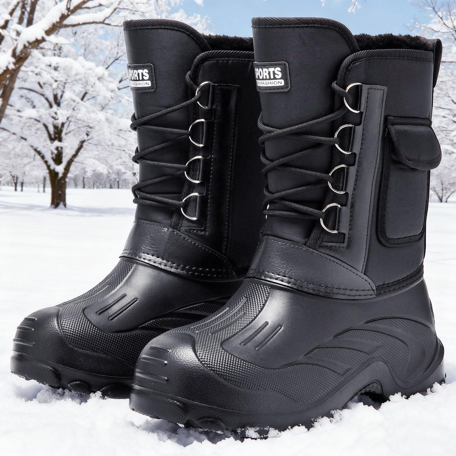 Men's Snow Boots One Piece Warm Long Boots Waterproof Anti Freeze Large Size Cotton Boots