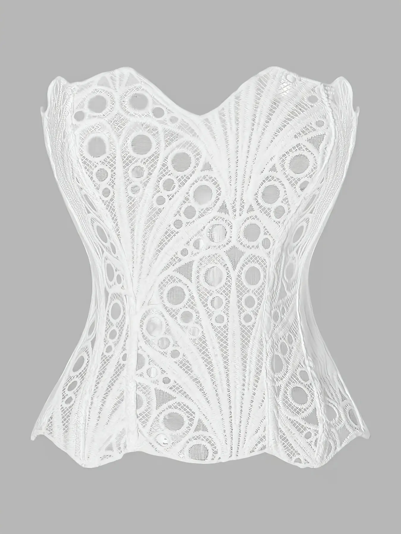 Lace Sheer Underwear Shapewear Bodysuit, Pure Desire Court Style, Peacock Hollow Out V-Neck Fishbone Waist Binder, Party Date Resort Dress