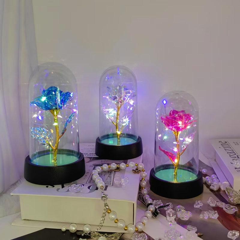 Artificial Rose in LED Light, 1 Count Battery Powered Simulation Rose Flower Desk Ornament with Light, Decorations for Home Party Wedding Anniversary