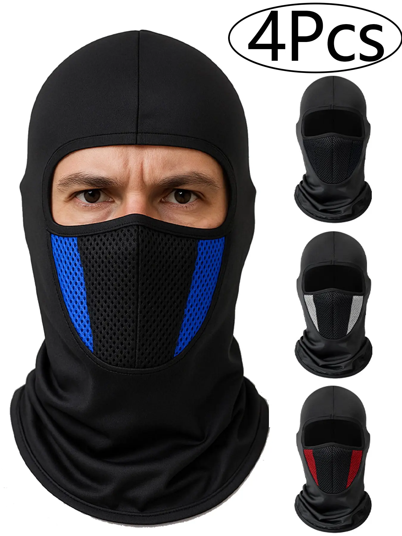 4Pcs Balaclava Mesh Mask Full Head Airsoft Face Protector, Ninja Style, Noise Protection, Breathable, No Fogging, Comfortable, 4 Season Use