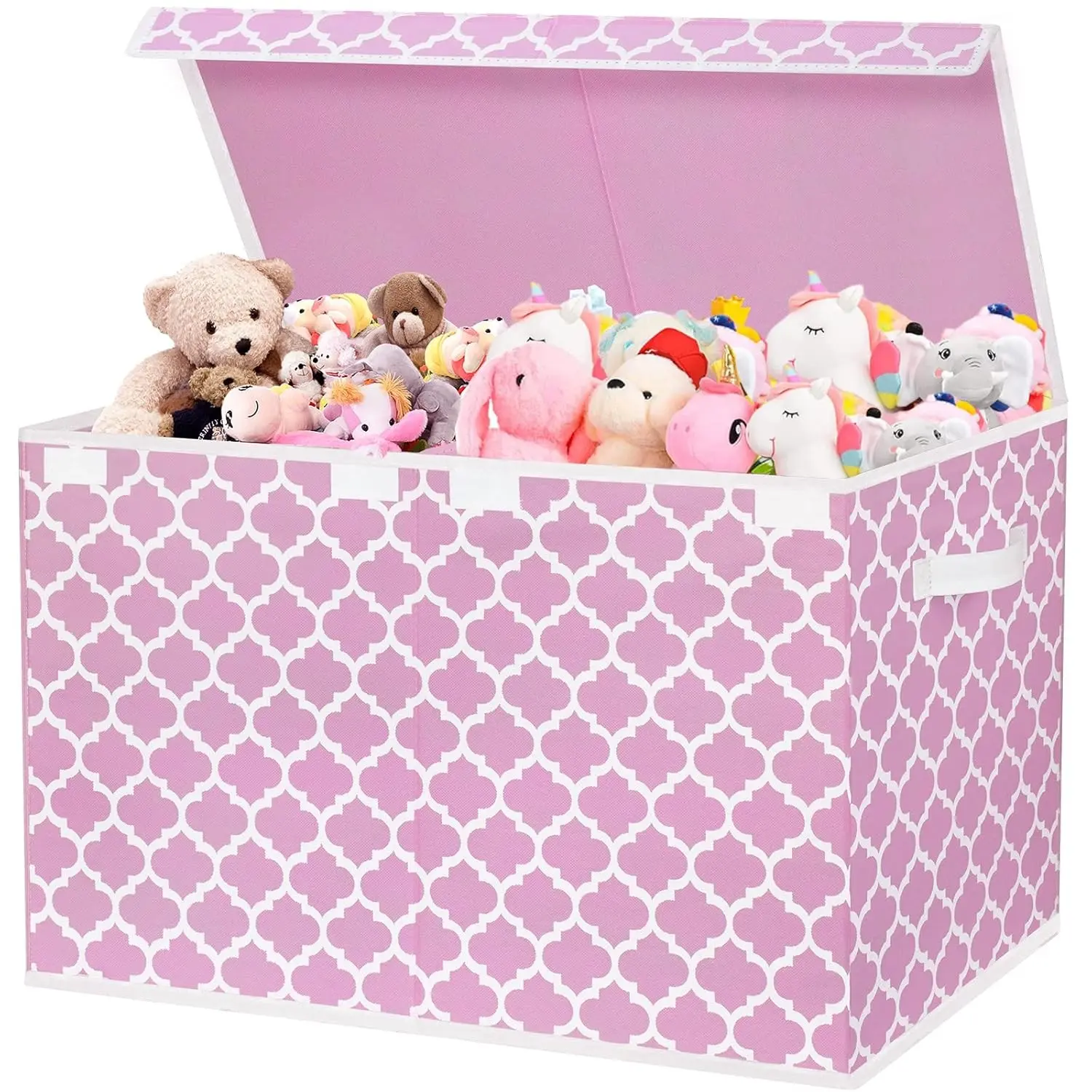 Pink Large Lightweight Toy Box for Girls - Flip-Top Lid, Divider, Collapsible Toy Organizer Chest, 24.5"x13"x16" for Playroom, Nursery