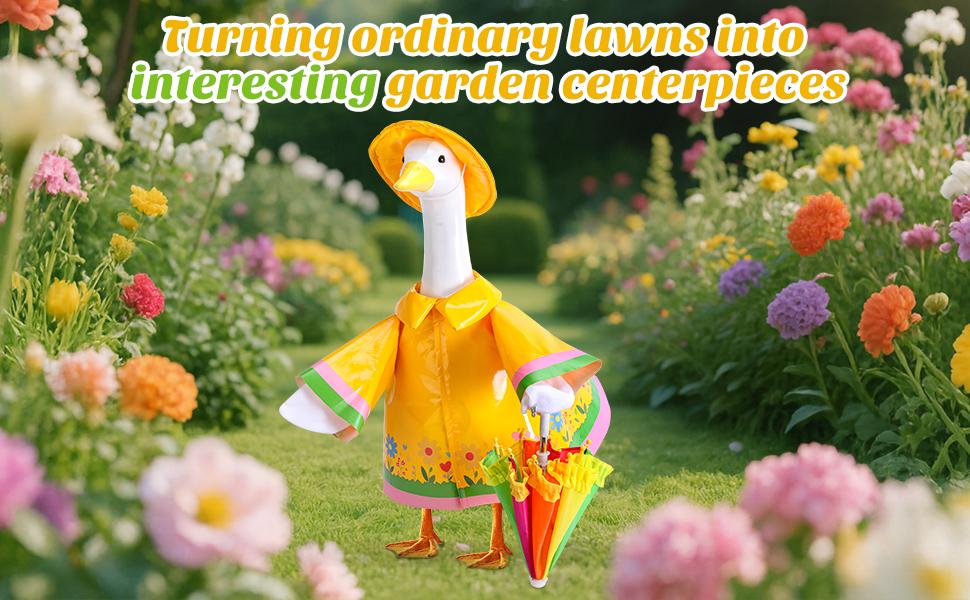 SUNDAY MIRTH 3 Pcs/Set Raincoat Porch Goose Outfits, Summer Lawn Goose Statue Raincoat Costume, Yard Goose Clothes Raincoats Umbrella Hat Outfit for 23" Statue Patio Garden Decoration
