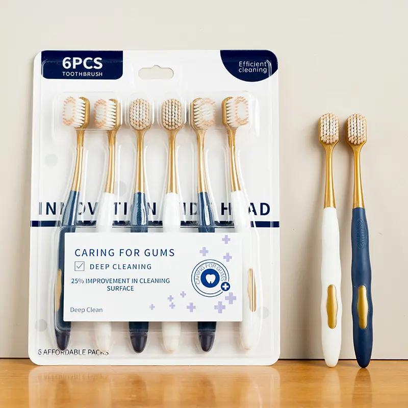 Soft-Bristled Toothbrushes for Adults, 6-Pack with Wide-Head for Gentle Cleaning, Portable for Home & Travel, Oral