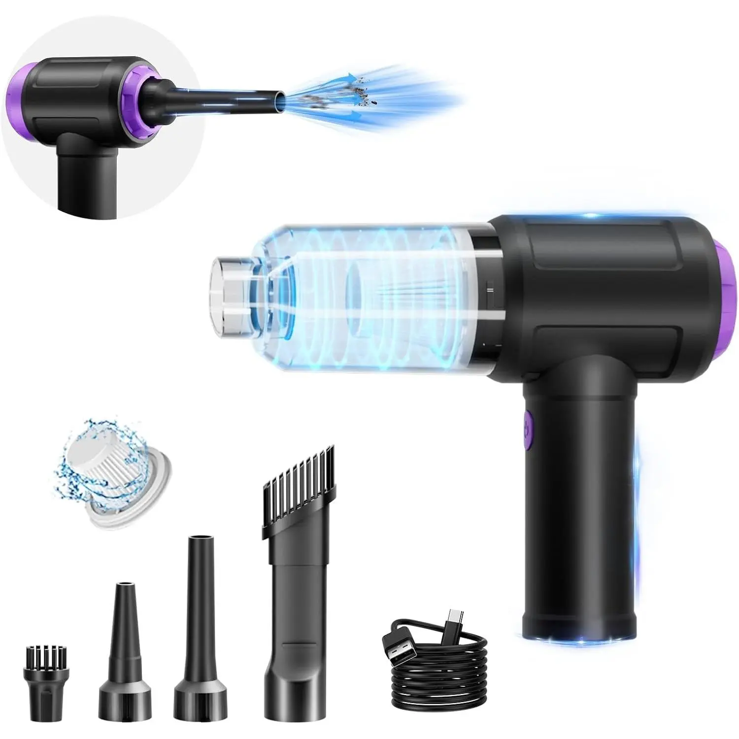 14.5KPA Computer Vacuum Cleaner &Cordless Electric Air Duster 3-in-1,110000RPM Replaces Canned Air for PC Tower &Laptop Sewing Machine Keyboard Vac USB Rechargeable Desk Crumbs Dust CleanerGift.