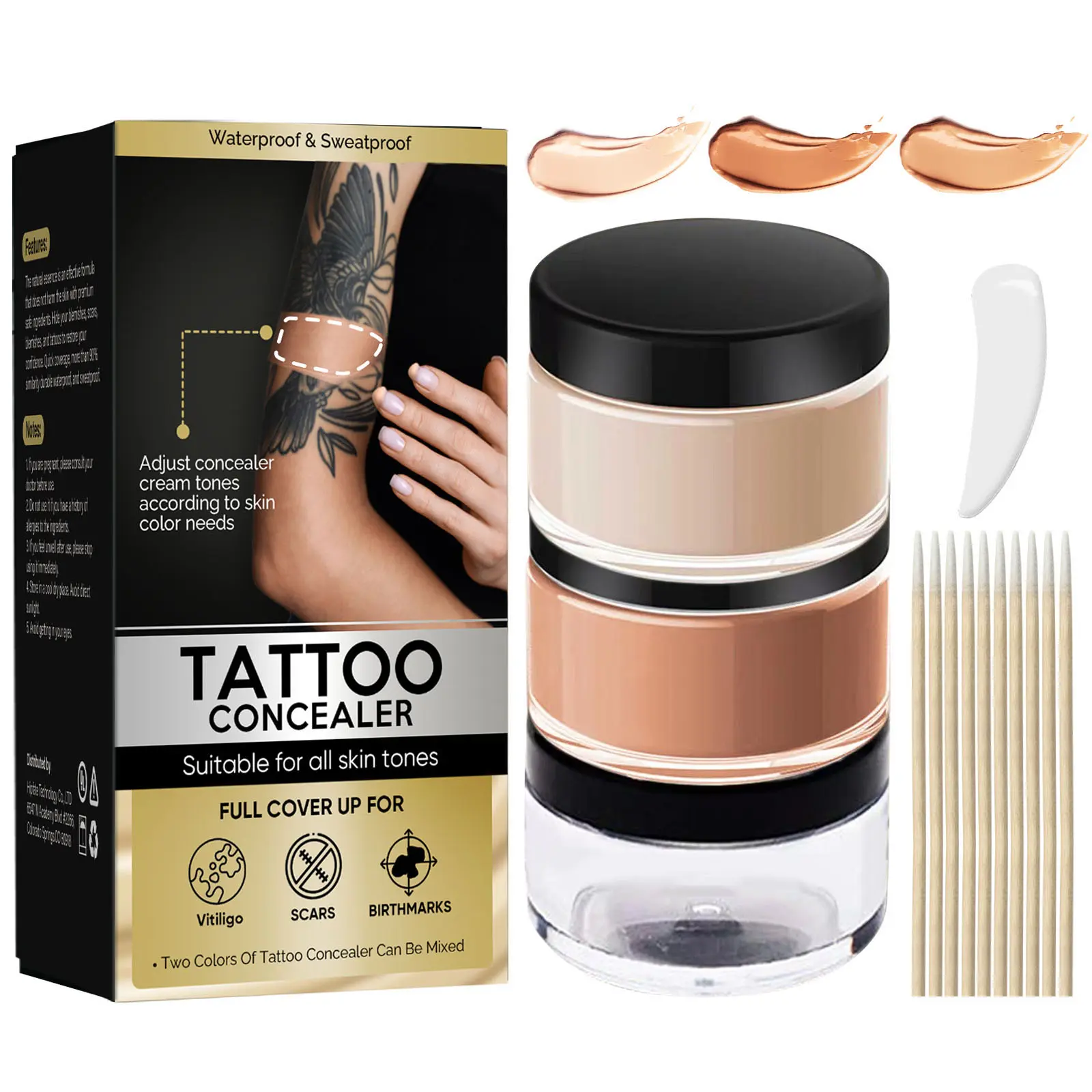 Tattoo Cover Up Cream, 2-Color Light Body Concealer Cosmetic - Gentle, Waterproof, Sweatproof with Full Coverage for Scars, Vitiligo Makeup, Dark Concealer, Two Colors