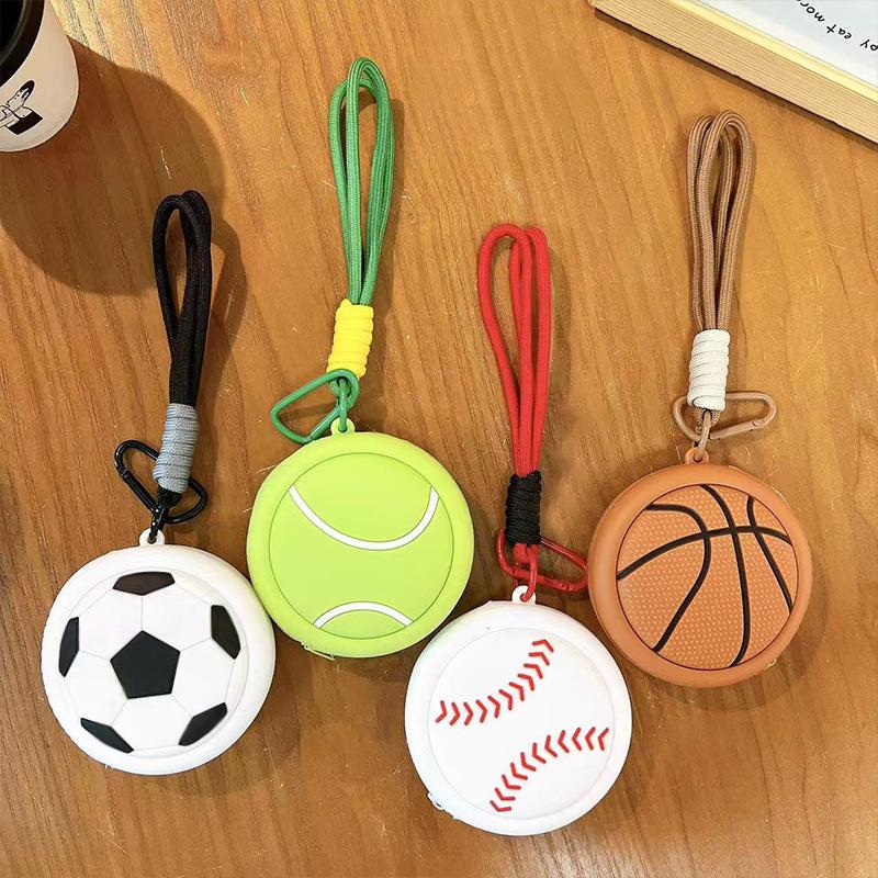 Sport Series Basketball Silicone Coin Purse, Mini Earbud Storage Bag with Keychain