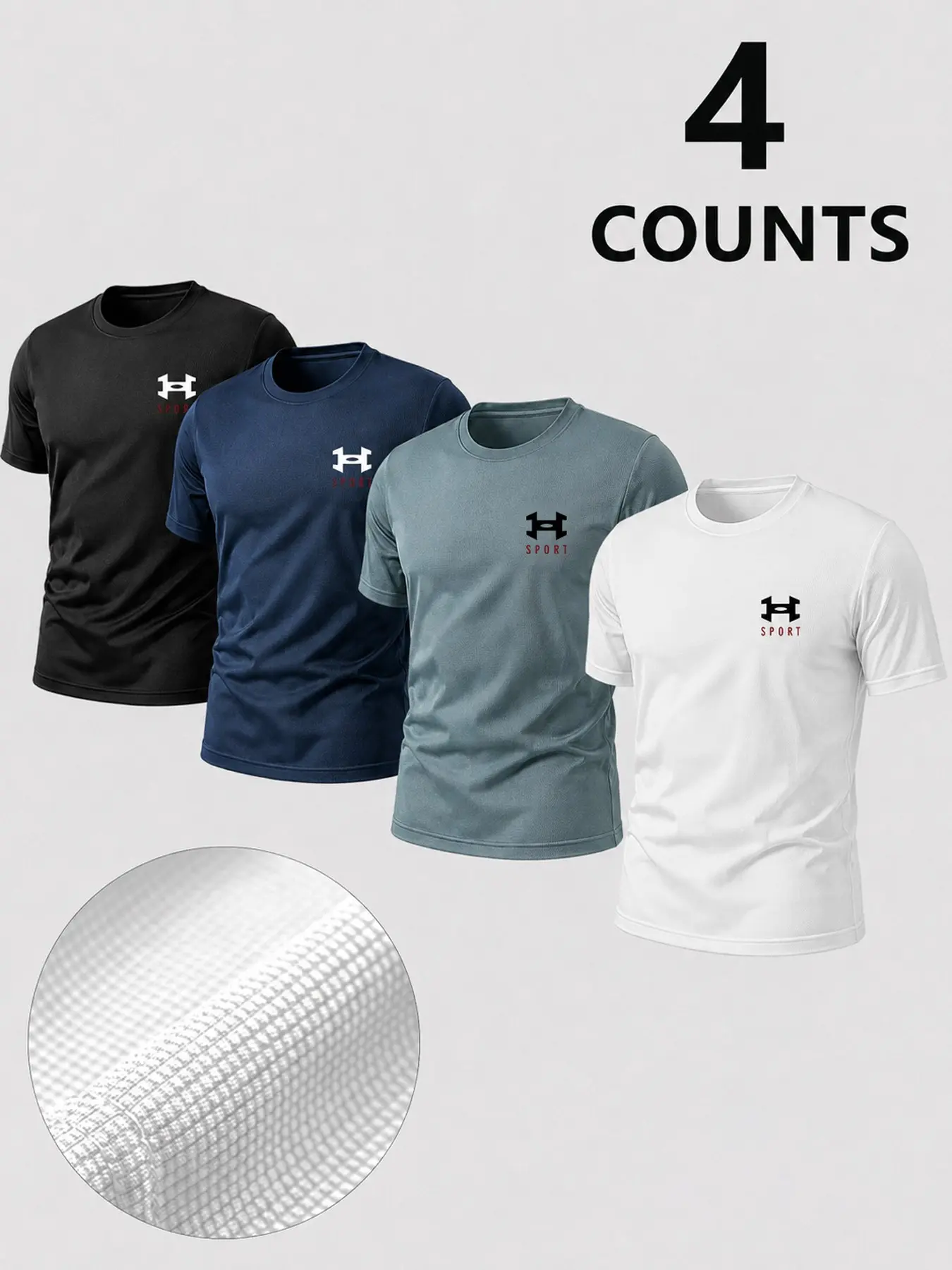 4-Piece Sport Short Sleeve T-Shirts Set, Dry Fit Tees, Fitness Workout Shirt, Ideal for Gym Training, Outdoor Running, Basketball, Breathable Quick-Dry Mesh Fabric, Unisex