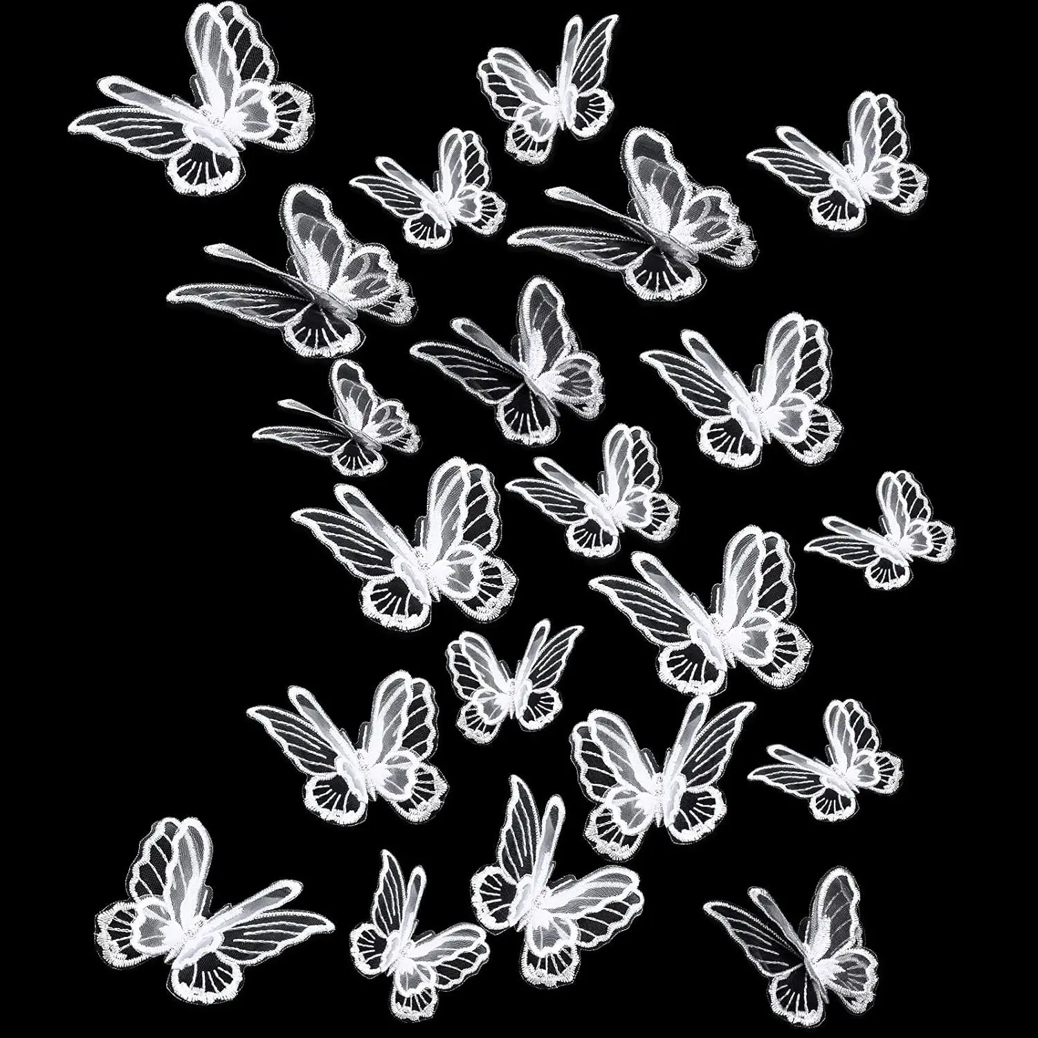 20 Pieces 2 Sizes Butterfly Patches Butterfly Lace Applique Embroidery Double Layers Organza Patches Applique for Wedding Bridal Dress Sewing Craft DIY Clothes Hair(White)