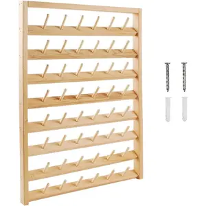 48 Spools Wooden Thread Organizer Rack Sewing & Embroidery Thread Holder with Wall Hanging Hooks
