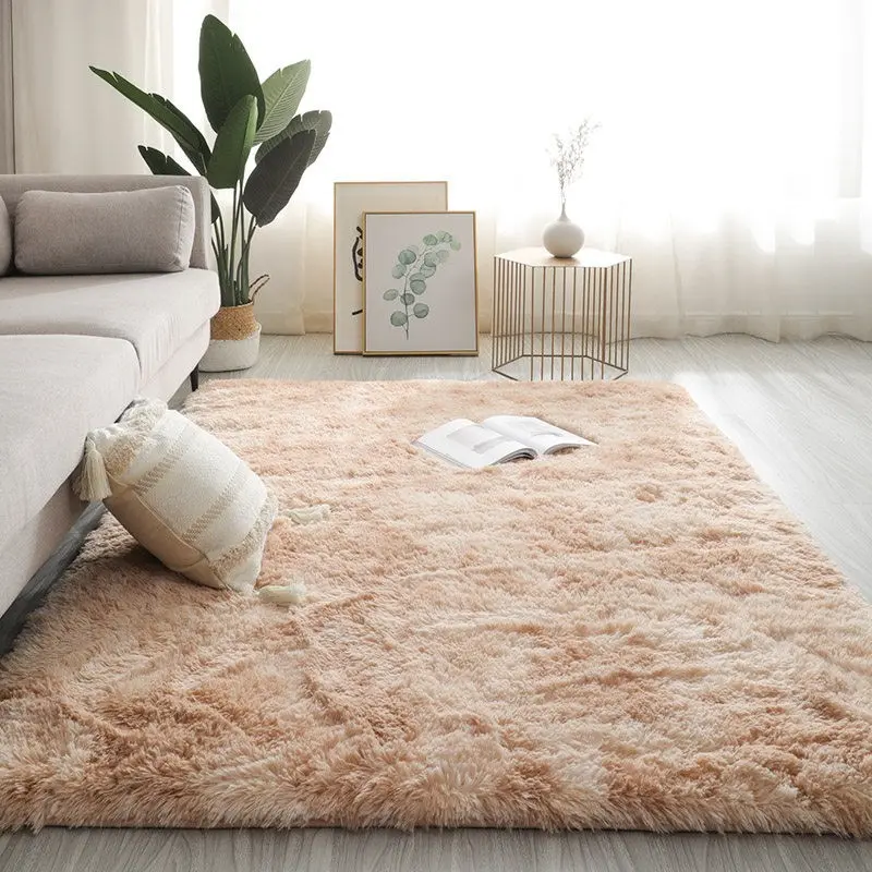 Milk Tea Color Gradient Plush Rug, Fluffy Indoor Area Rugs, Style Tie-Dye Print, Soft Velvet Living Room Bedroom Study Bedside Carpet, Cozy Home Decor
