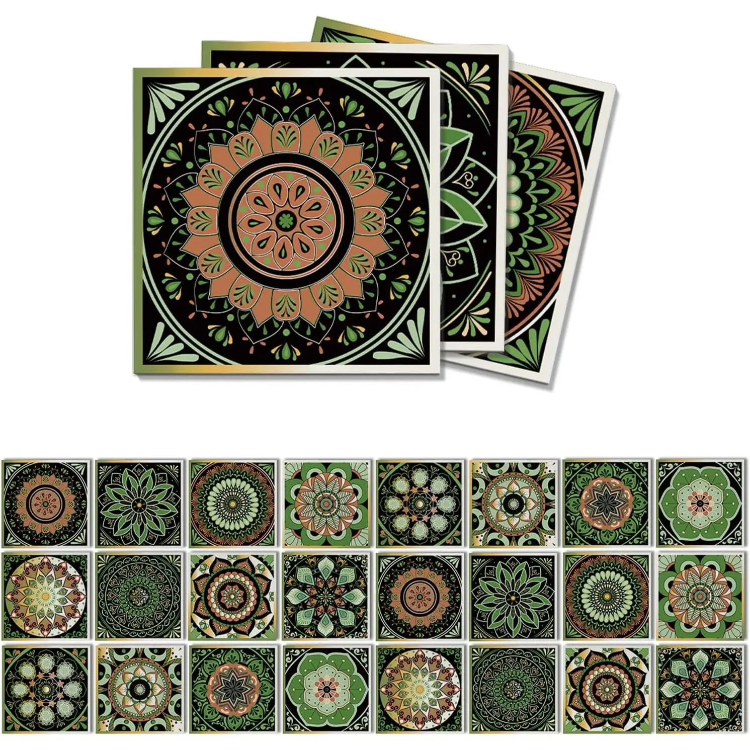 Mandala Tile Stickers 4x4IN - 24 count Peel-Stick Vinyl Wall Tiles |  Self-Adhesive Backsplash  for Kitchen, Bathroom, Living Room, Furniture, DIY  Decor