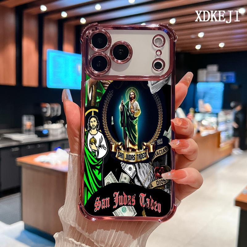 Creative Jesus Pattern Four Corner Anti-Fall Phone Case Transparent Electroplated Protective Cover for iPhone 17 Pro Max Air 16 15 Plus 14 13 12 11