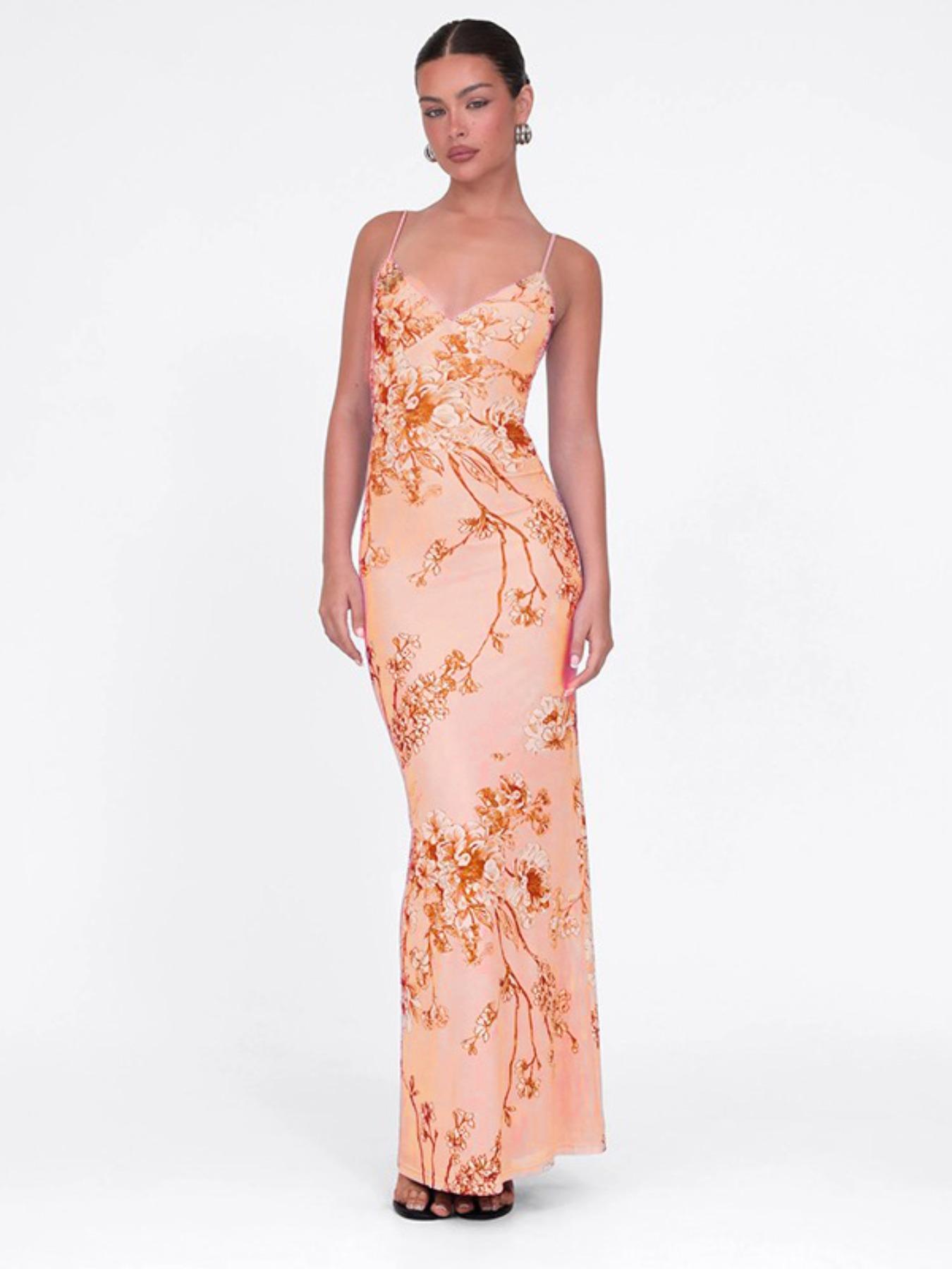 2025 Trendy, Women's Floral Print Mermaid Bodycon Cami Dress, Summer Clothes Women, for Beach Holiday