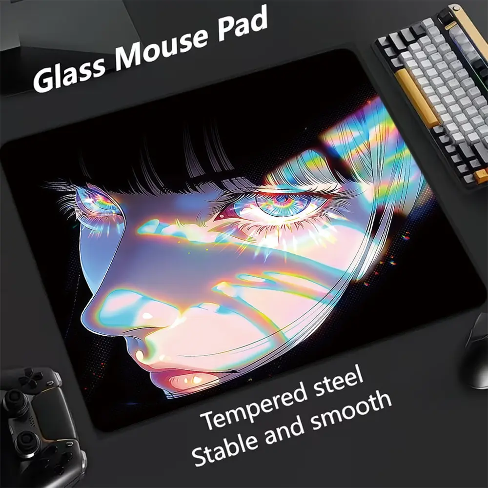 Anime Girl Glass Mouse Pad, Ultra Smooth Tempered Glass, Large Size Gaming Mouse Pad, Ideal for Esports and Office Use, Glass Mousepad