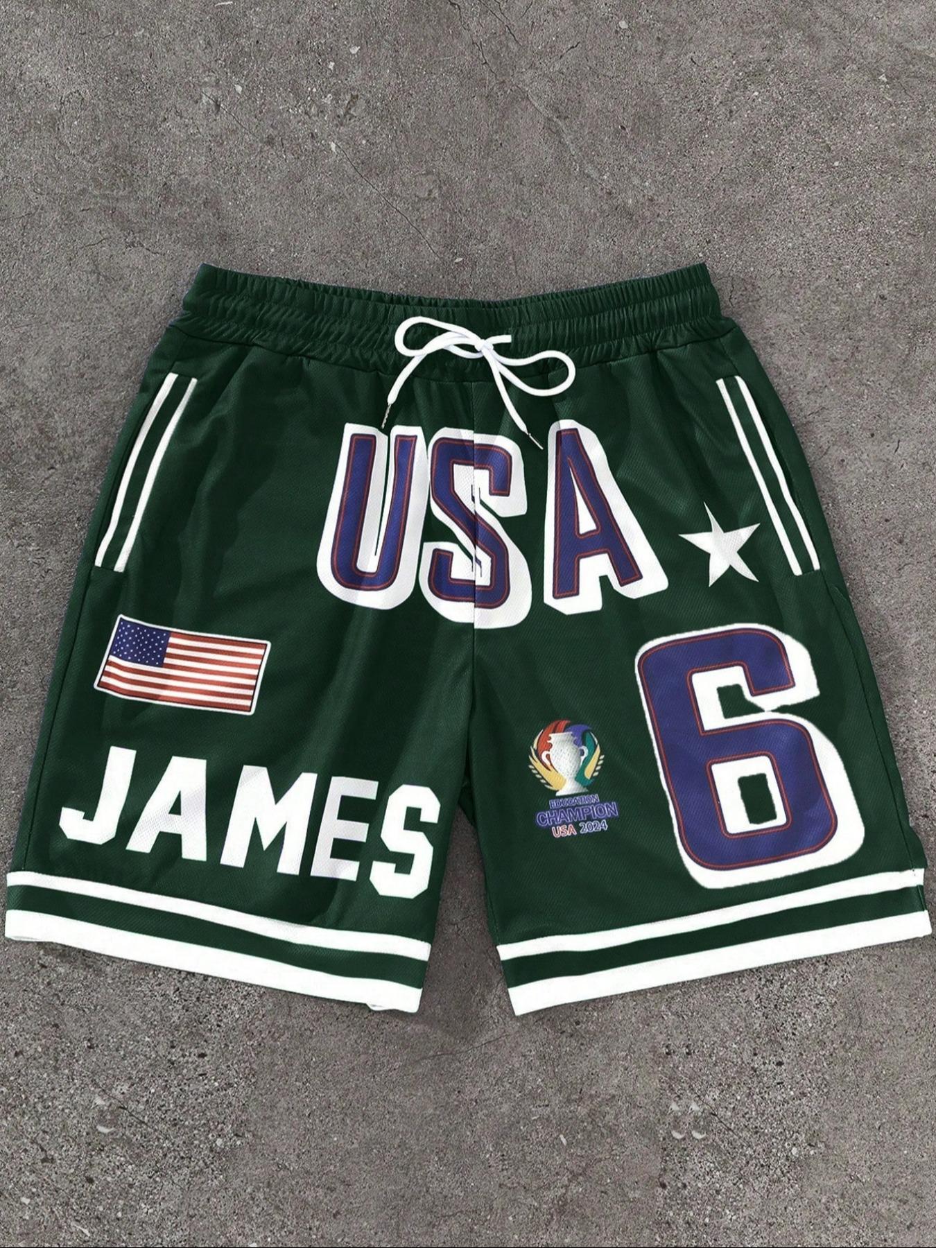 Men's Letter & Number Print Basketball Shorts, Regular Fit Casual Comfy Breathable Shorts for Summer, Men's Bottoms for Daily Wear