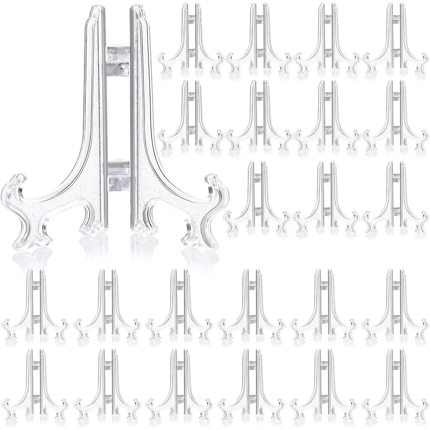 48 Pcs Mini Easel Stands 4 Inch Plastic Plate Stand Holder Display Picture Easel for Display Picture Frame Collectibles Desktop Weddings Party Home Decoration (Clear)