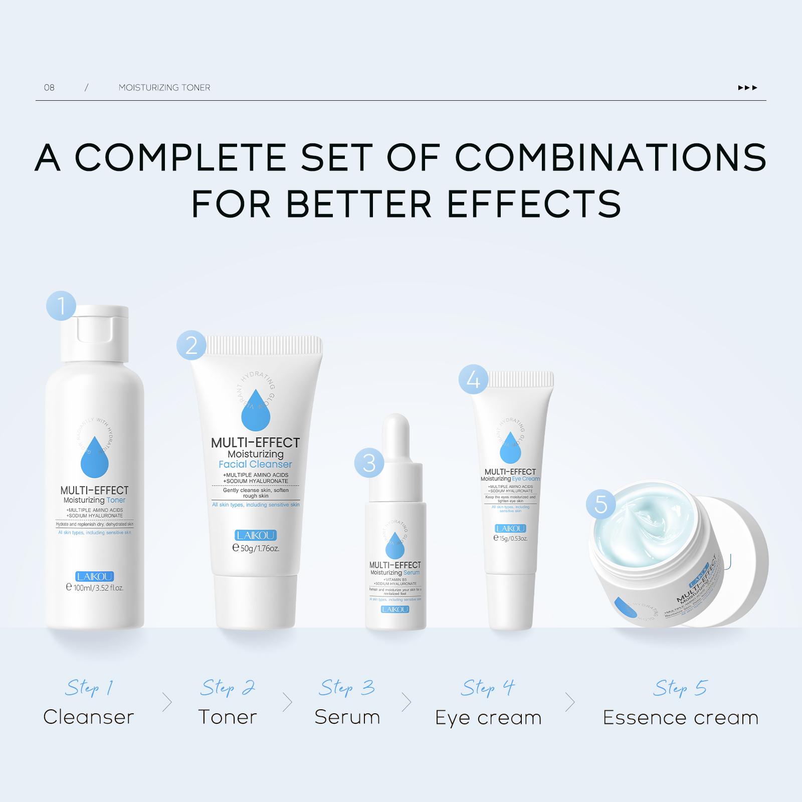 5 in 1 Comfort Hydrate Skin Care Kit, 1 Set Moisturizing Toner & Eye Cream & Facial Cleanser & Essence & Facial Cream, Hydrating Facial Skin Care Kit for Women & Men, Skin Care Sets