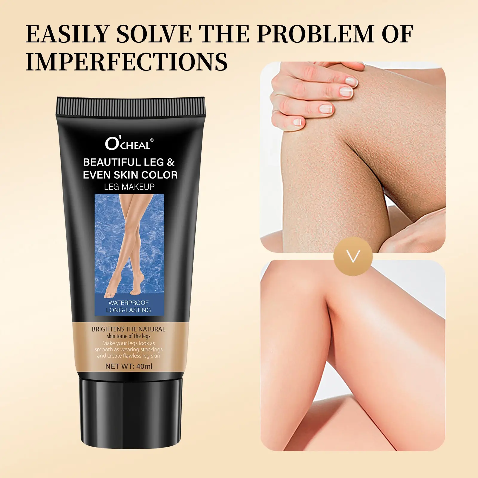 Waterproof Long-Lasting Leg Concealer Cream 40ML, Lightweight Easy Spread Non-Greasy Smooth, Covers Veins Imperfections, Natural Even Tone Full Body Makeup