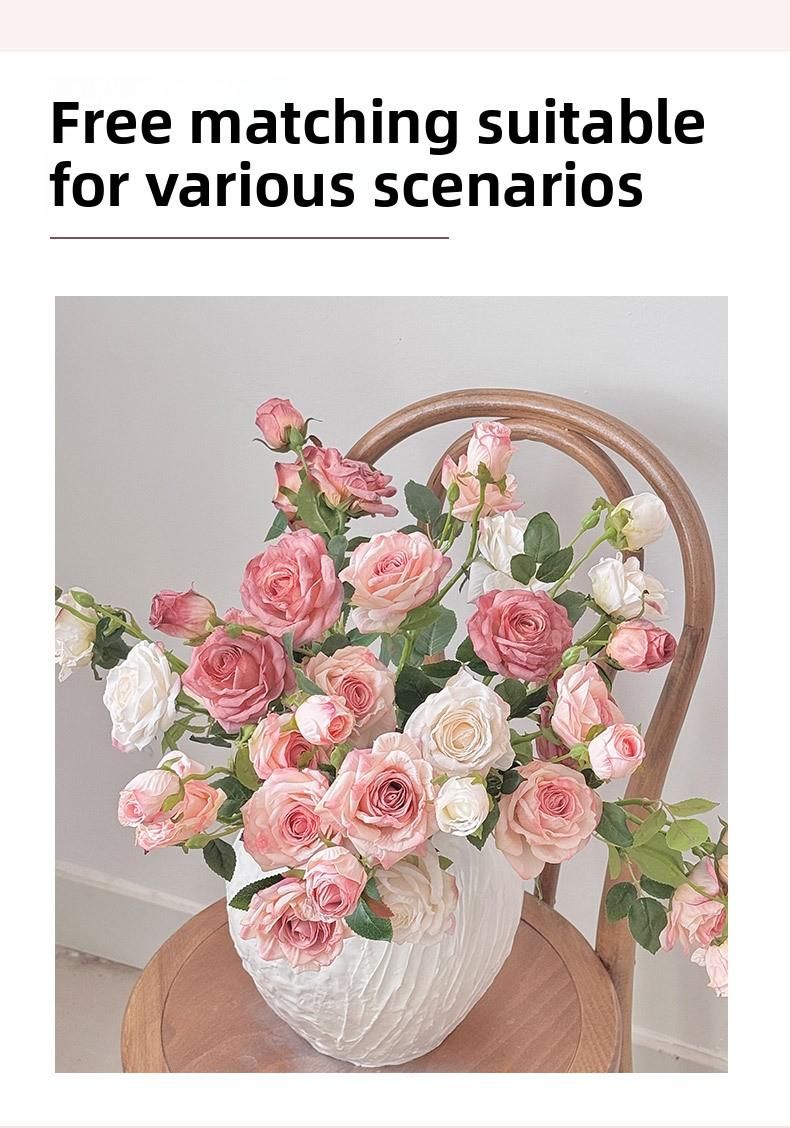 Vintage Burnt Edge 3-Head Rose Oil Painting Style Artificial Flowers Dried Flowers Handheld Bouquet Fake Flowers Decoration Photo Props