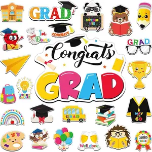 25Pcs Graduation Cruise Door Magnets Decorations Cartoon Class of 2026 Congrats Grad Car Magnet Stickers Magnetic Decor for Fridge Garage Door Graduation Home Decor
