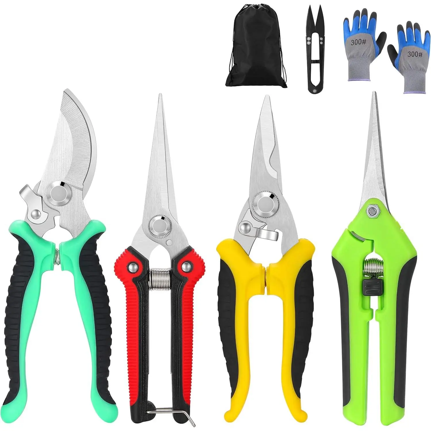 5‑Piece Garden Pruning Shears Set with Gloves & Storage Bag – Stainless Steel Trimming Scissors  Flowers, Herbs & Small Branches – Ergonomic Gardening Tools Kit (Multi-color)