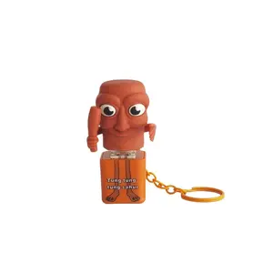 Funny Italian Brainrot Tung Tung Sahur Portable Realistic Sound Sensory Fidget Keychain, Viral Press-Button Stress Relief Fidget Toy Gift for Adults and Kids