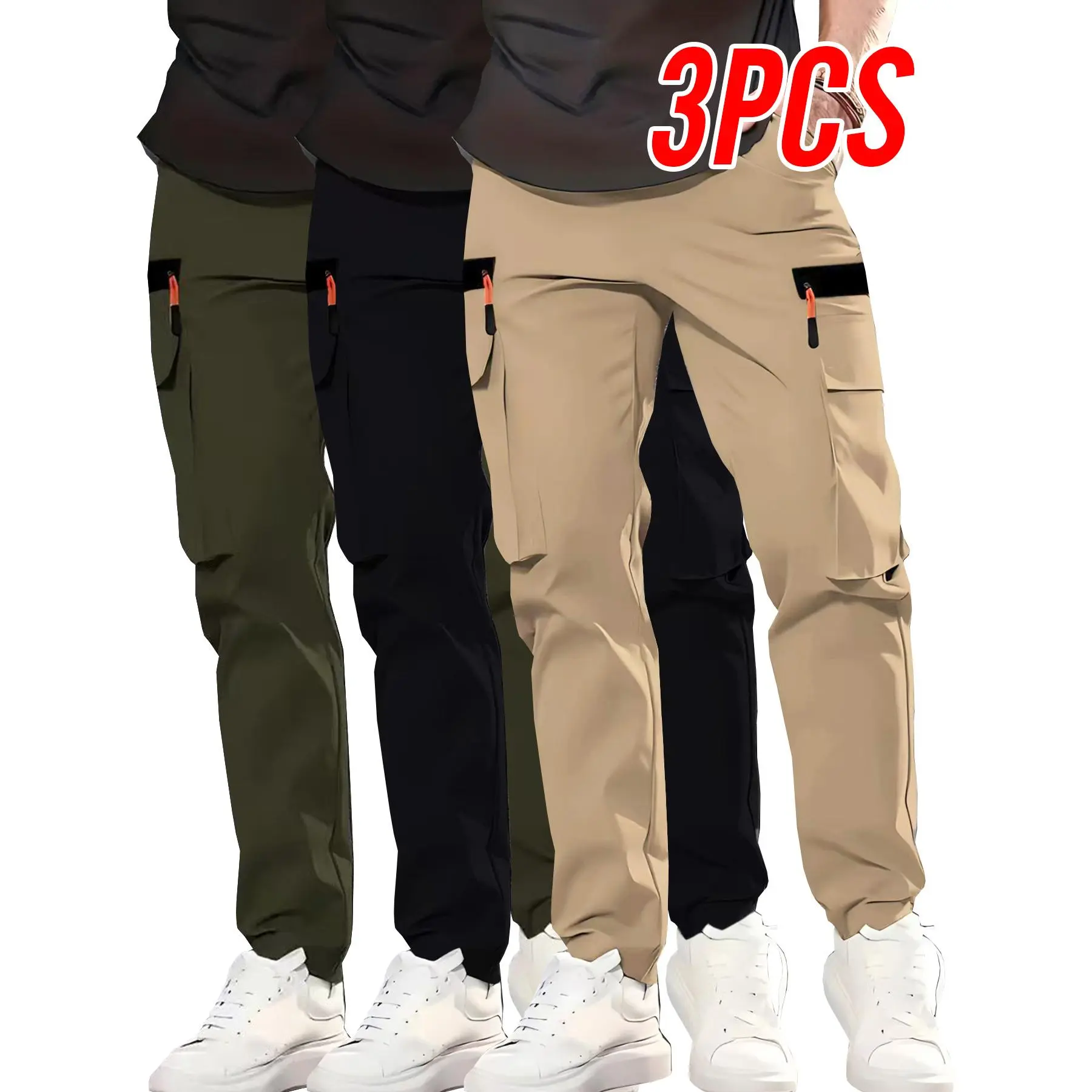 1-3PCS American-style men's casual pants, spring/autumn 2026 new model, trendy brand work pants for men, multi-pocket loose straight-leg long pants, men's high street hip-hop slim-fit pants