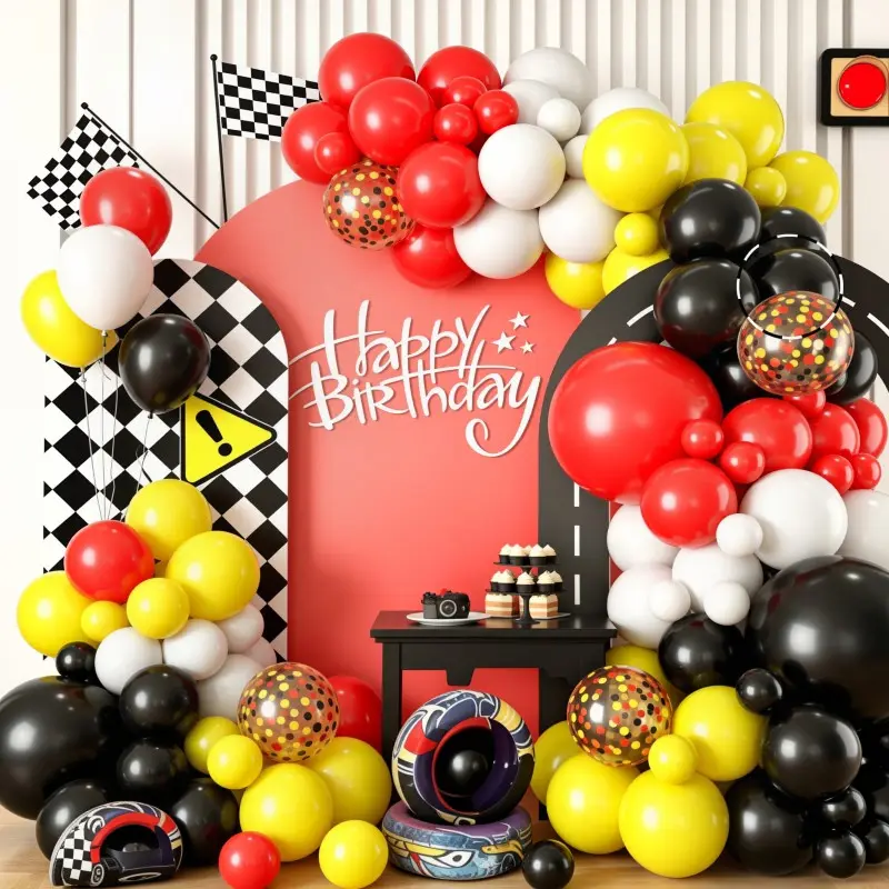 102/105/120 pcs Motor Race Balloon Arch Garland Set, Red Black Silver Latex Balloons, Party Balloons, Checkered Racing Flag Foil Balloons, Championship Toast, Motor Club Gathering & Automotive Business Theme Event Decor Supplies