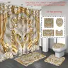 1pc/4pcs, bathroom curtains shower, Decorative Shower Curtain, bathroom set, Elegant bathroom decor, Bathroom Decoration Accessories, bathroom rug, bathroom mat, Swan and Flower Patterns, Retro and Luxurious Theme Decoration, with 12 hooks