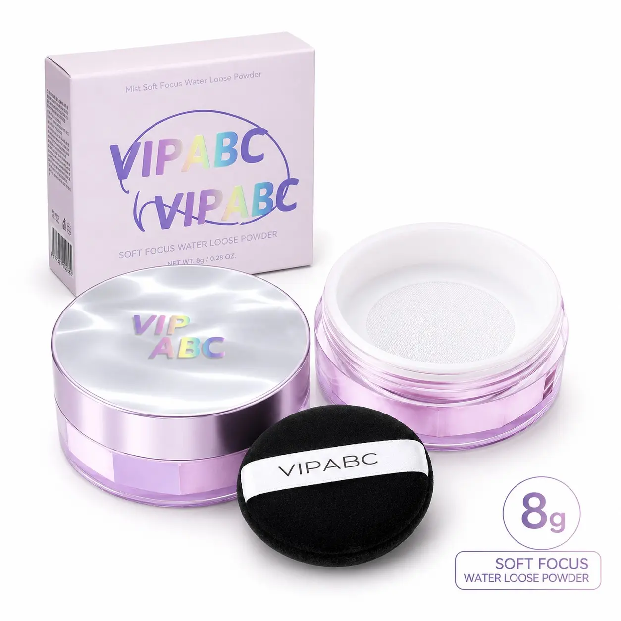 VIPABC 8g Purple Loose Setting Powder, Soft Focus Water Powder with Puff, Oil Control Face Makeup, Pore Blurring Matte Finishing Powder, Lightweight Smooth Makeup Setting Powder for T-Zone and Daily Touch-Ups