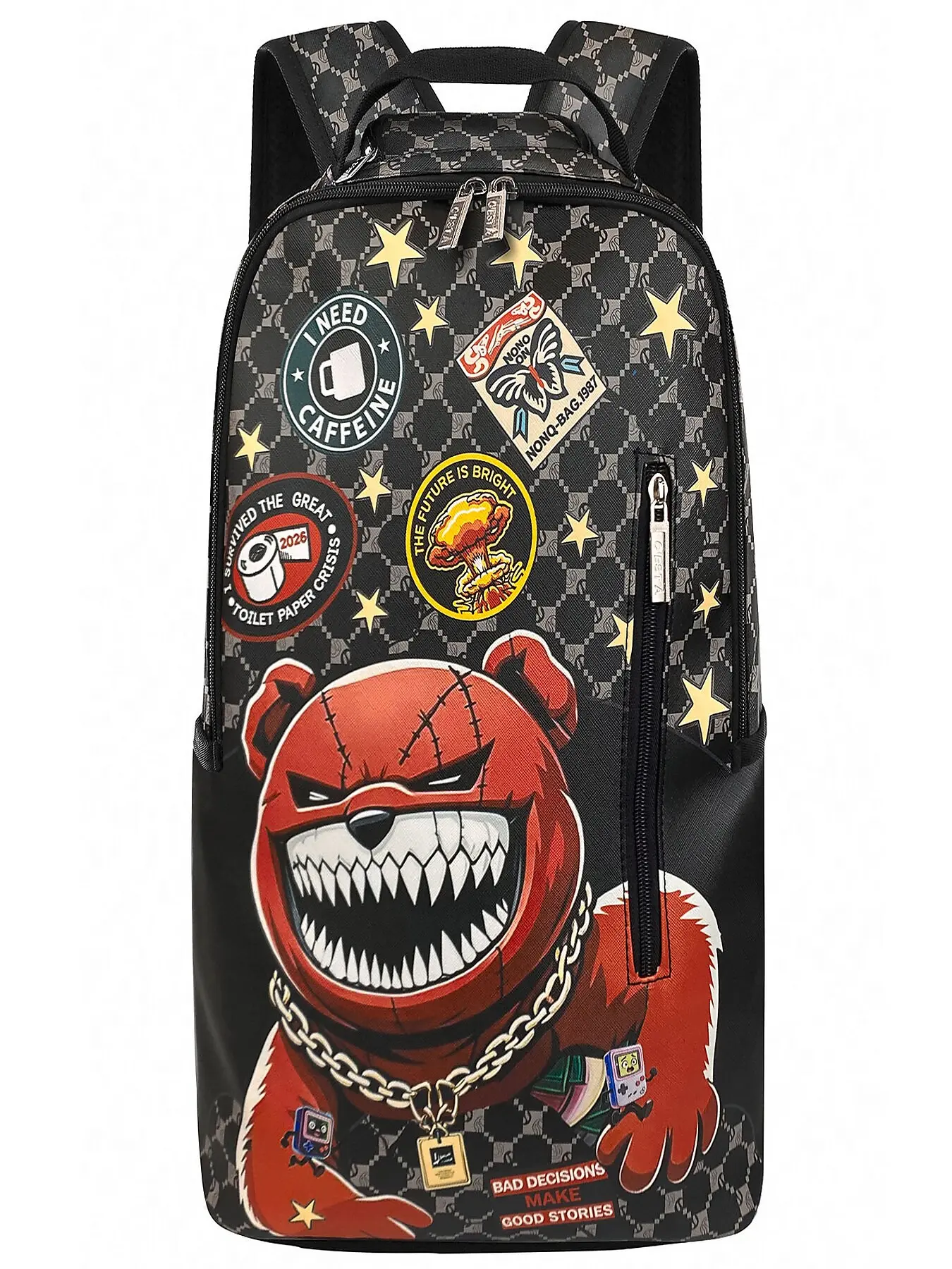 Trendy Graffiti Bear Backpack, Stylish Cartoon Design, Perfect for Daily Use, Lightweight & Durable, Ideal for Students & Travelers