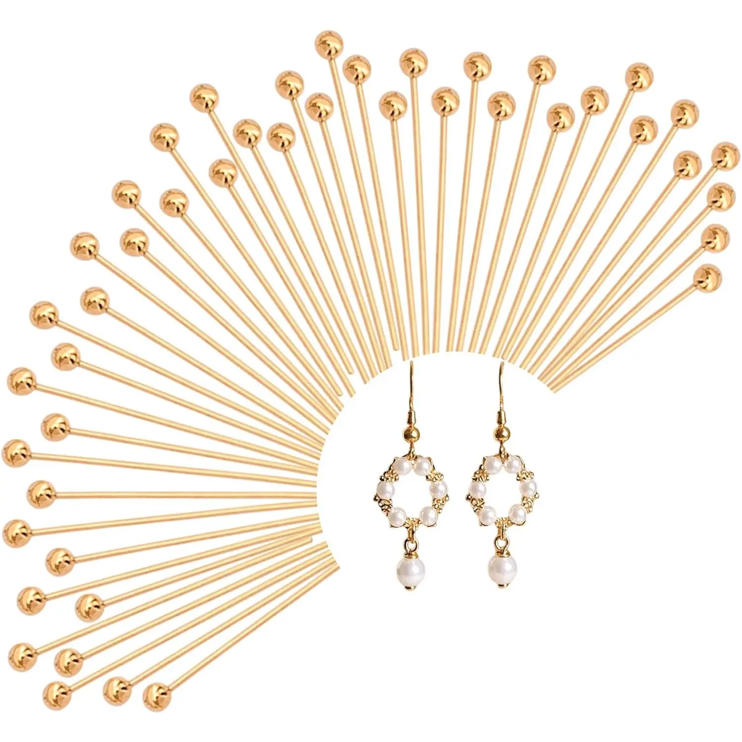 400 count 14K Small  Plated Ball  Pins 20mm Stainless Steel End Headpins Wire  Straight Sewing Pins for Earring Pendant Bracelet Necklace  Making Findings DIY Craft