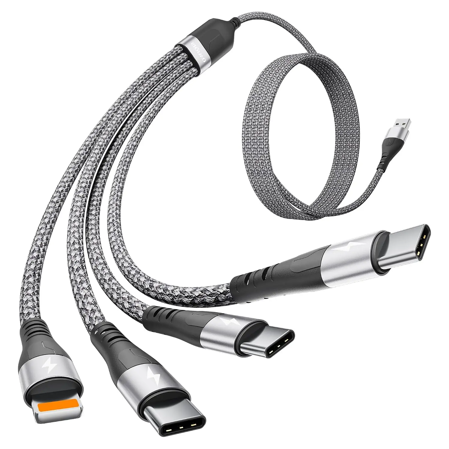 4 in 1 Multi Charger , 2 Pack/ 4FT/ 3A   Cord | Braided  Cord for Multiple Devices with Type C/ IP Ports for Cell Phones, , Android, Tablet, Laptop,