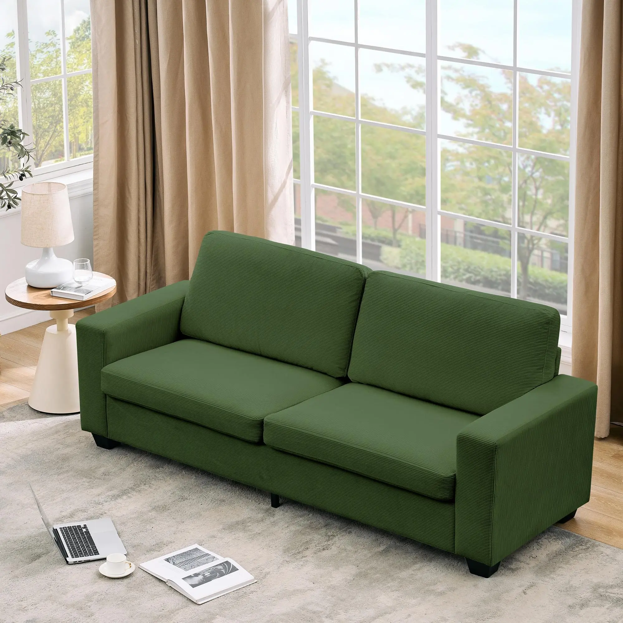 Minimalist 83-Inch Corduroy 3-Seater Deep Seat Sofa, Heavy-Duty Wood Frame 850lbs Capacity, Removable Machine-Washable Cover, Oversized Comfy Lounge Furniture for Living Room Apartment, Removable Cover