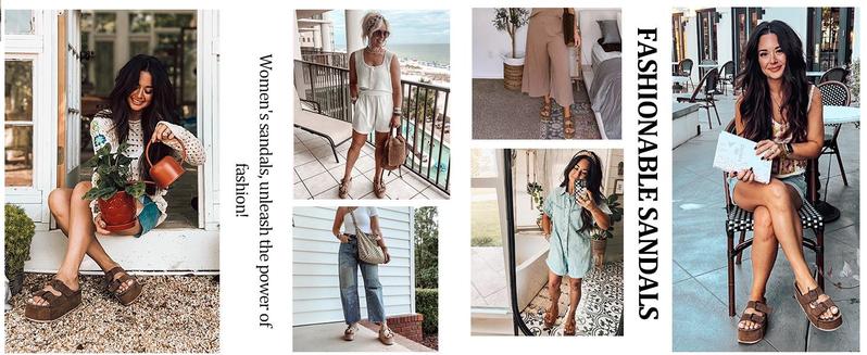 Fashare Women's Cork Platform Sandals Slip on Mules and Clogs Double Buckle Straps Summer Shoes