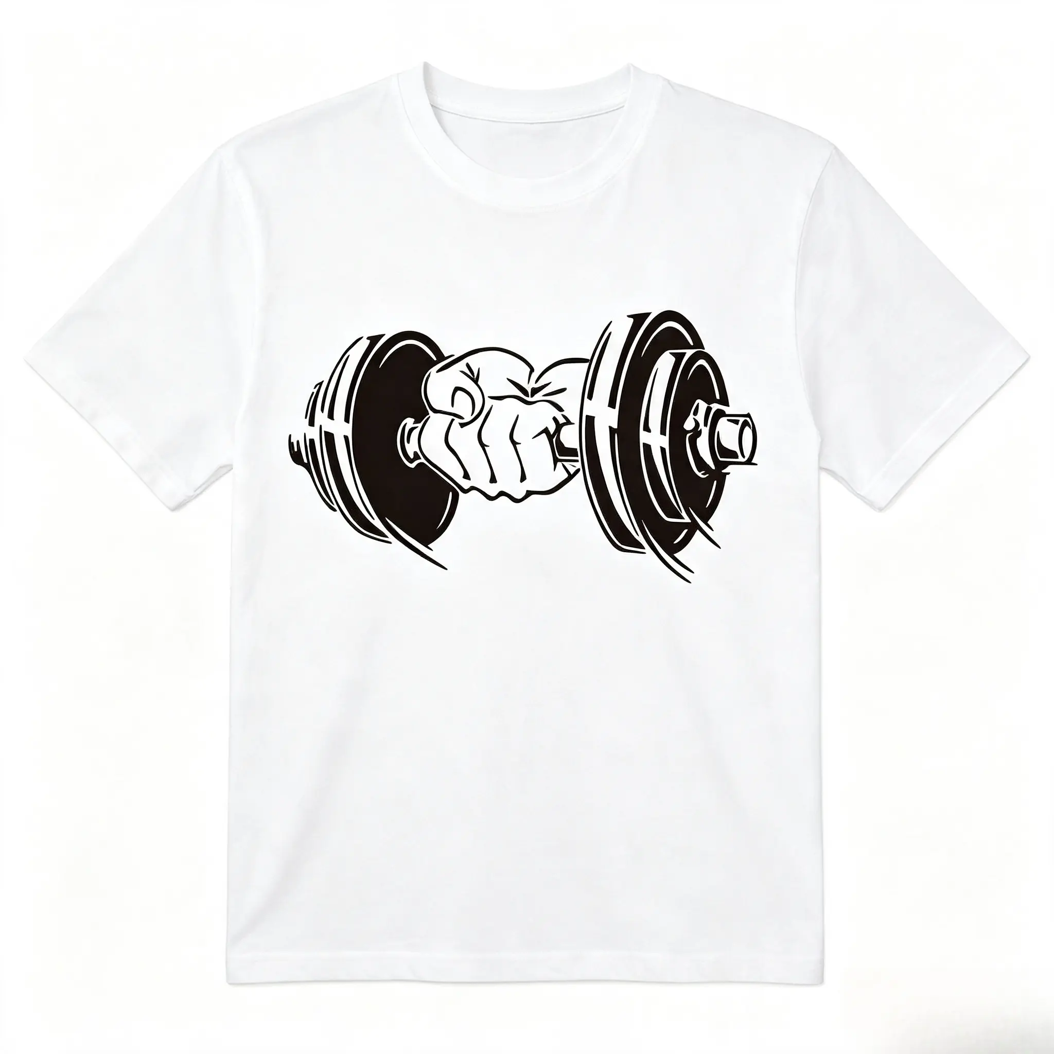 Fist Holding Dumbbell Weightlifting Gym Graphic Cotton T-Shirt, Oversized Comfort Fashion Outfit, Cute Fitness Casual Top, Perfect Valentine's Day Holiday Gift for Lovers, Family and Friends For Him Her