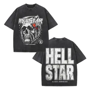 Vintage Black Hellstar Skull T-shirt, Unisex Loose Fit Short Sleeve, Dark Gothic Streetwear, Breathable Cotton for Outdoor & Casual Wear