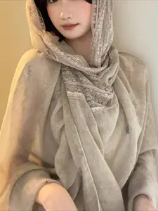 1 piece Korean atmosphere hollow lace shawl scarf women's spring and summer thin versatile outer headscarf high sense