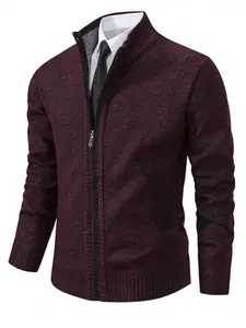 Men's Stand Collar Zipper Knit Cardigan, Casual Warm Slim Fit Sweater Coat, Fall Winter Top, Stylish and Comfortable Outerwear