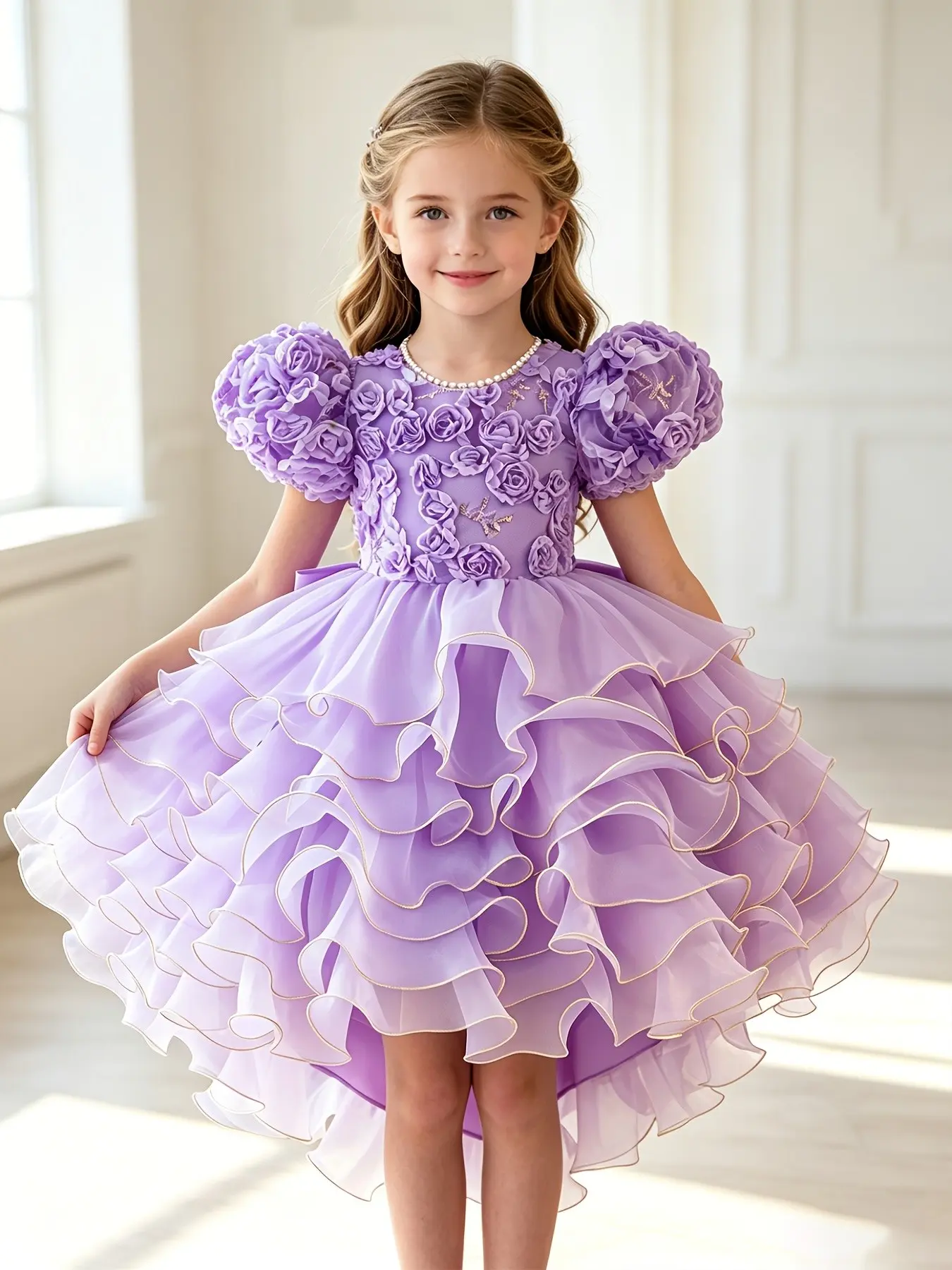 Elegant Multi-Layer Trailing Cake Dress for Girls, Perfect for Concerts, Banquets, Weddings, Graduation, Formal Long Gown