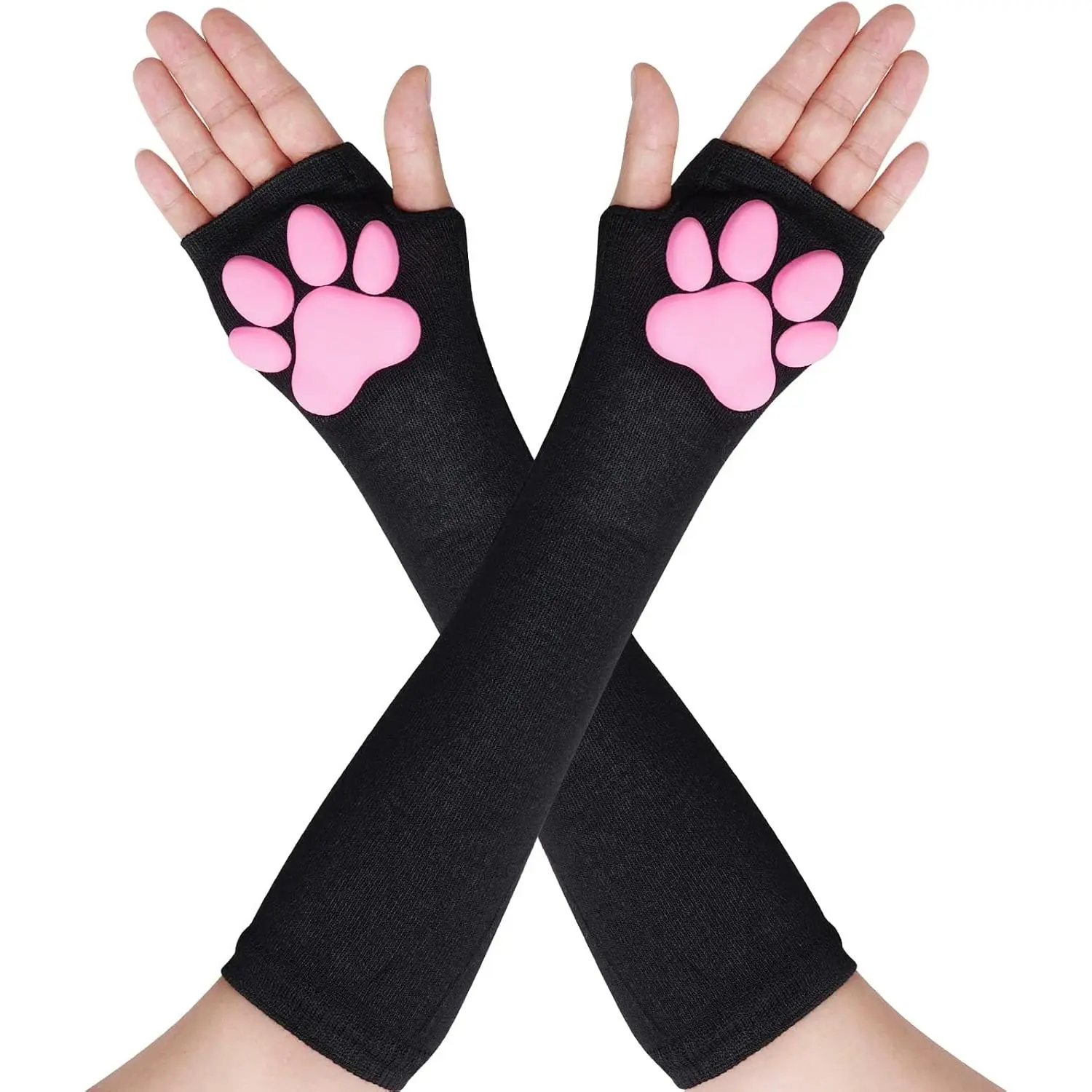 Cat Paw Pad Mittens Gloves Kawaii Pink 3D Claw Fingerless Cute Cat Cosplay Gloves Sleeve  Girls Party