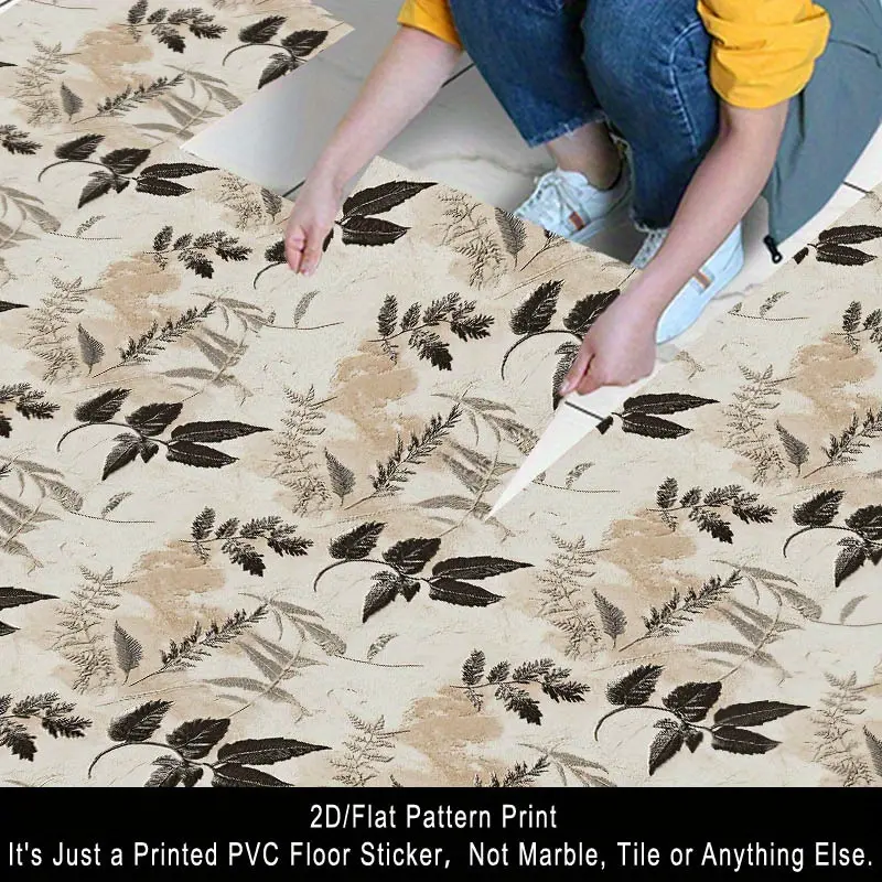 2D/Flat, 10pcs Classic Pattern Faux Leather Floor Stickers, Self-Adhesive Floor Art Decals, 11.81x11.81 Inches (30×30cm), Suitable for Home, Bedroom, Living Room, Kitchen, Bathroom Floor Decoration,