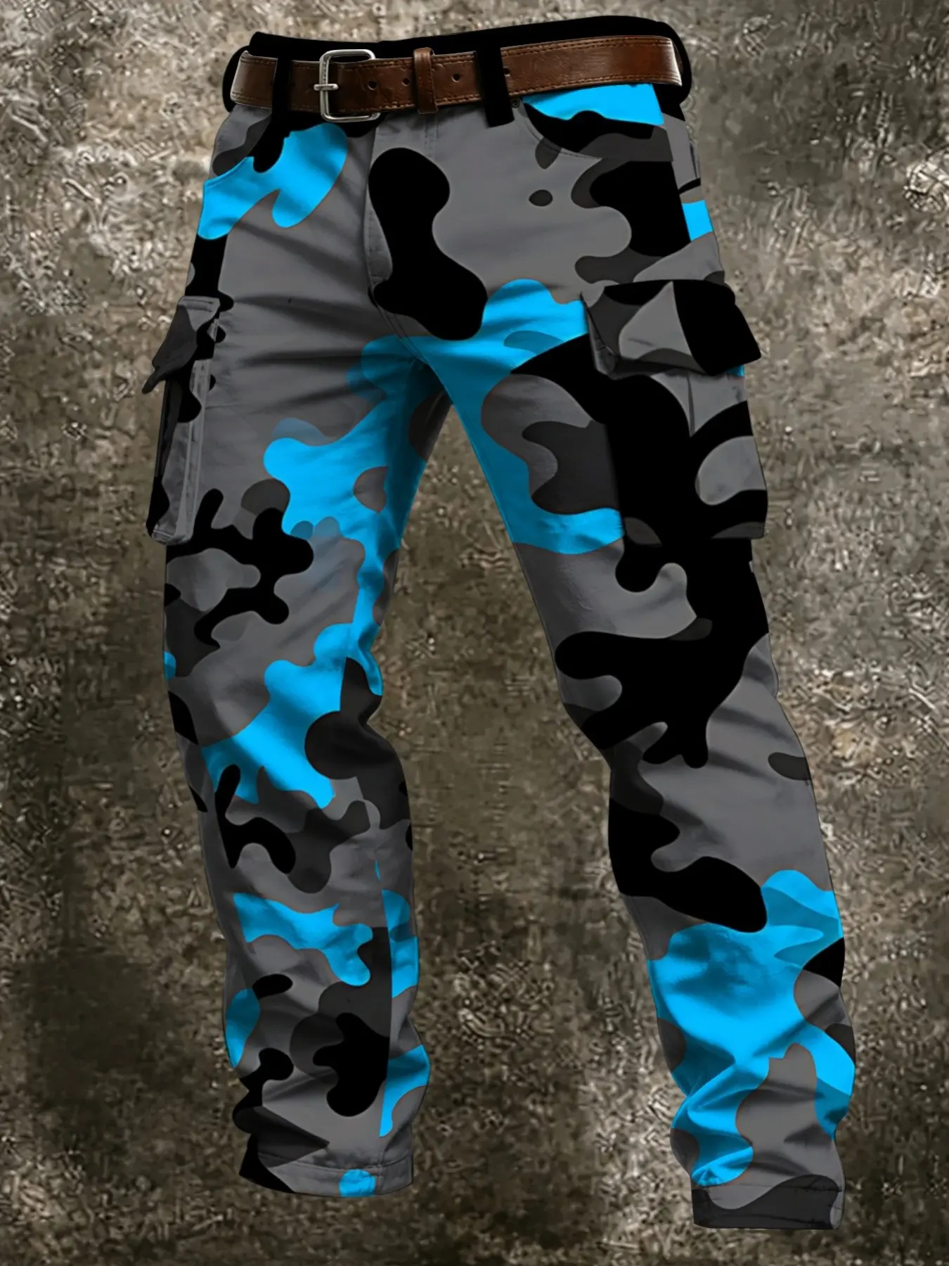 Cold Tone Urban Camo Workwear Pants, Gradient Camouflage, Slim Fit, Long/tactical Style, Fall/winter Wear, Ideal for Outdoor Enthusiasts
