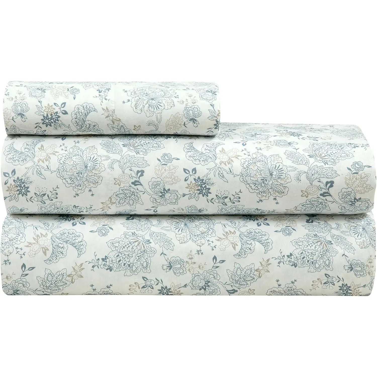 300 Thread Count 100% Long Staple Combed Cotton Sheet Set - 4 Piece Full Bed Sheets - 1 Fitted, 1 Flat, 2 Pillow Cases -Soft Cool & Crisp Sheet Set (Full, Tossed Floral,Dusty Blue)