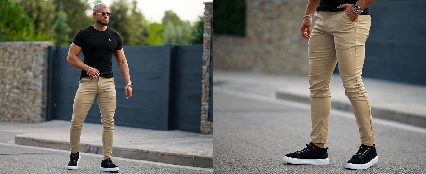 PASLTER Mens Chinos Slim Fit Pants Flat Front Stretch Skinny Tapered Dress Pants Comfort Casual Solid Trousers Menswear Shirts