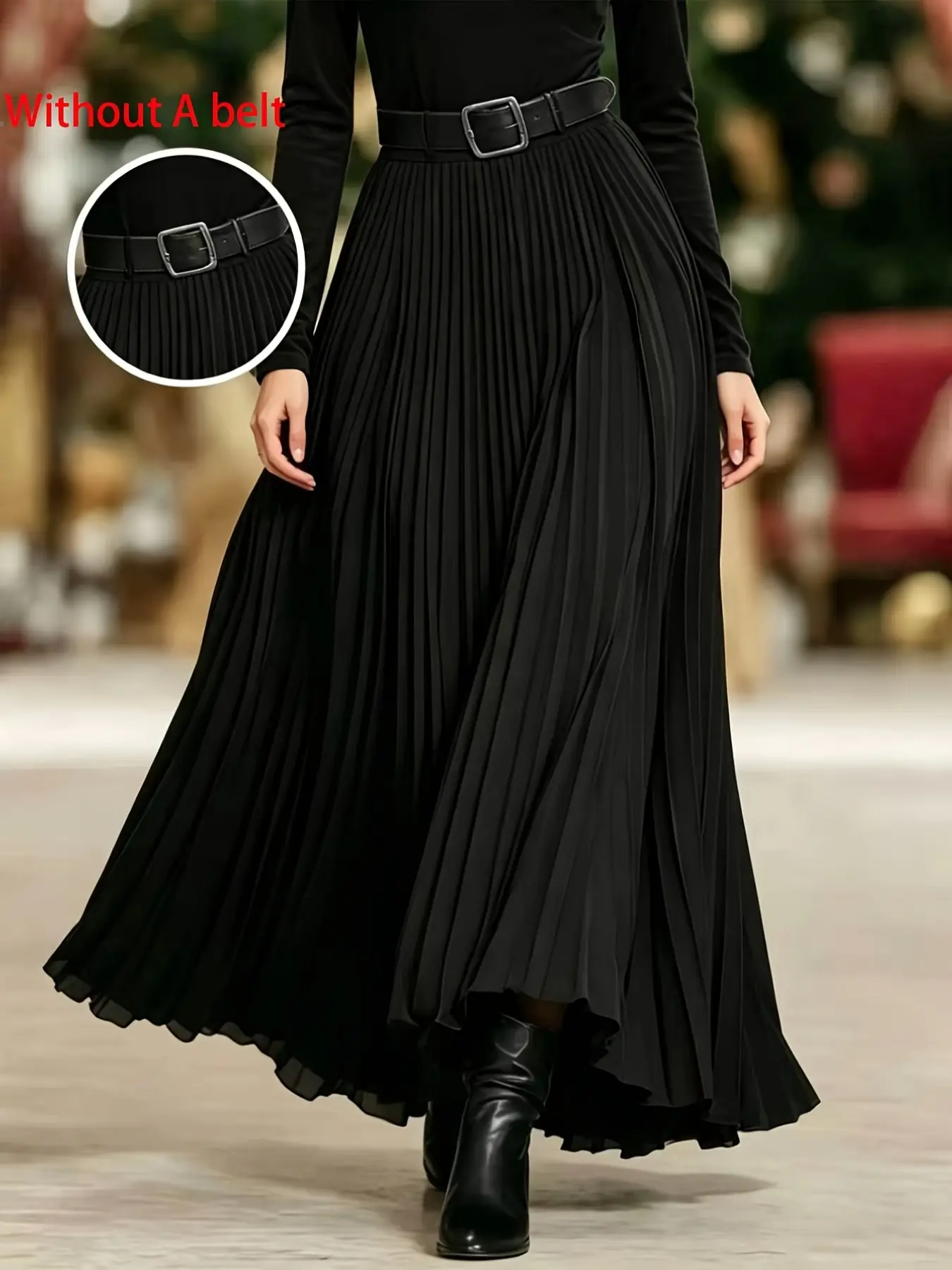 Women's Pleated Long Skirt, High Waist Flowy A-Line Midi Dress, Elegant Summer Fashion, No Belt Included, Perfect for Daily Wear