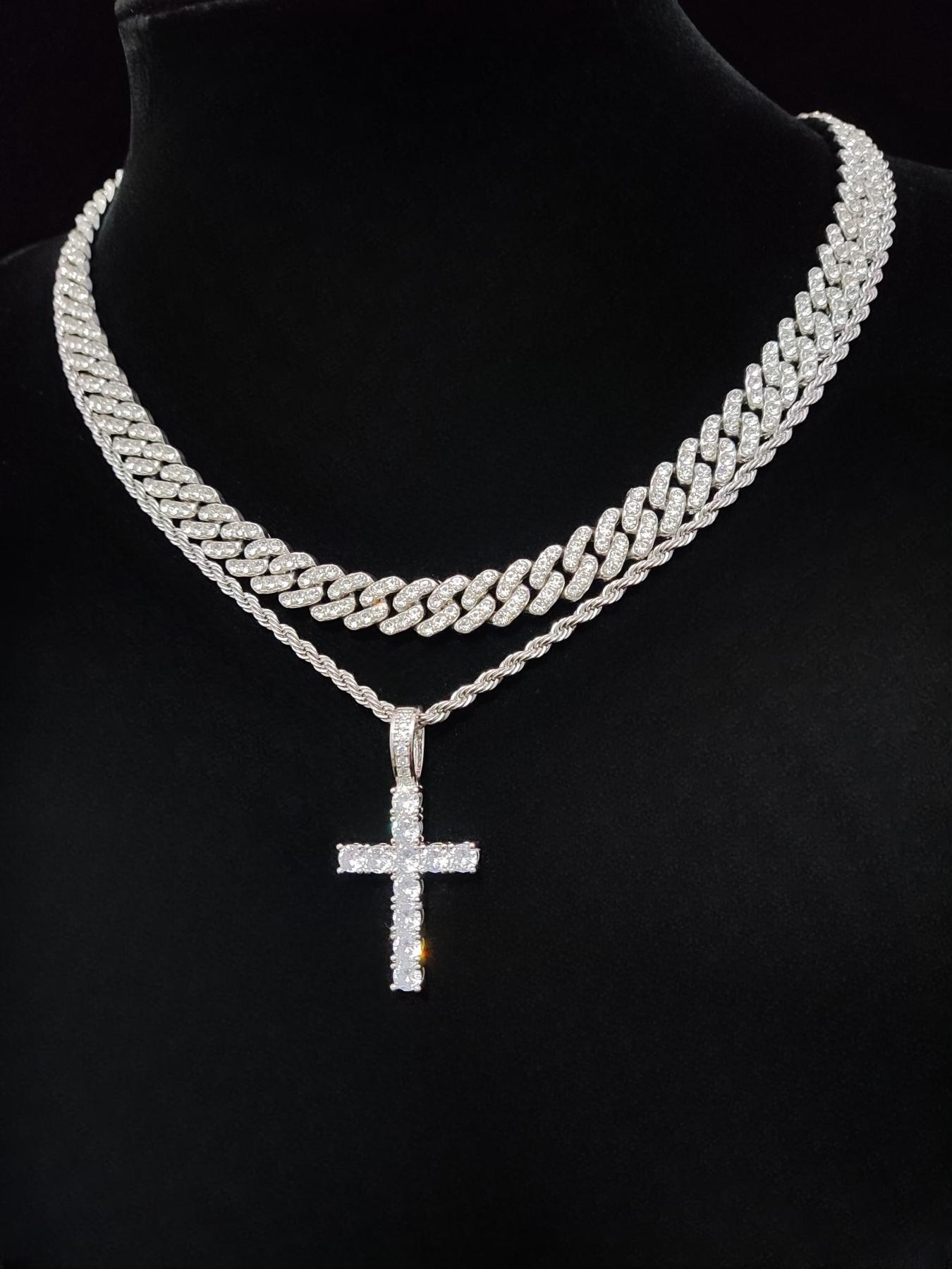 Rhinestone Decorated Cross Pendant Necklace Keychain Ring, 1 Count/1 Set  Street Style Jewelry Set for Party, Daily Decor, Trendy All-match & Exquisite Jewelry for Birthday Gift
